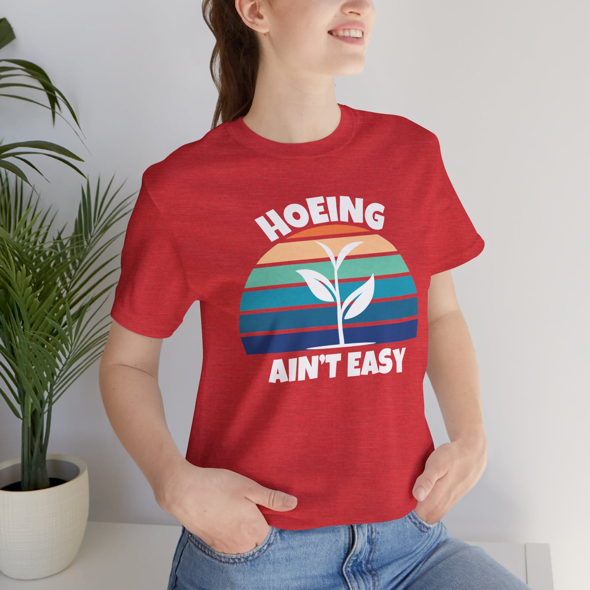 hoeing ain't easy t-shirt in heather red