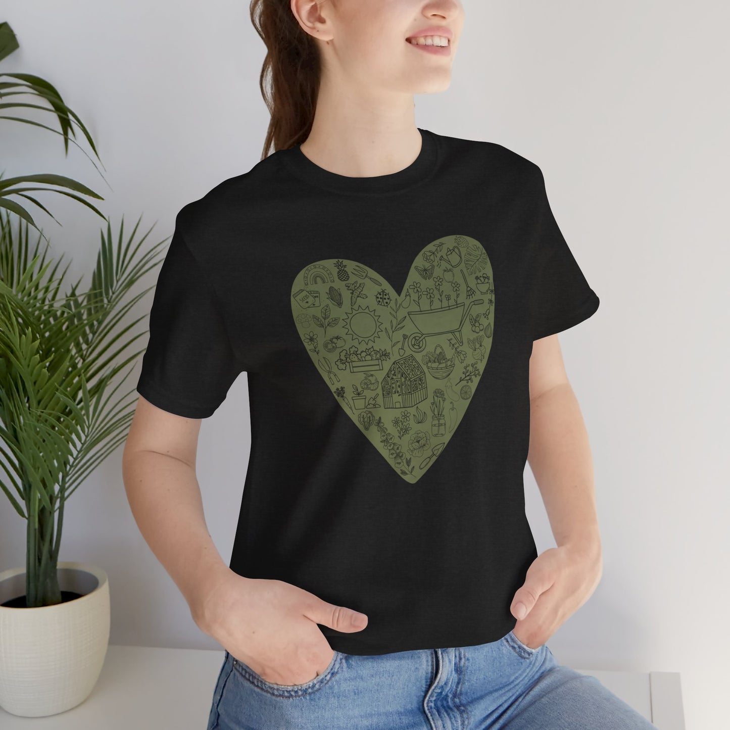 Green Heart with Black Outlines - Plant Love Shirt